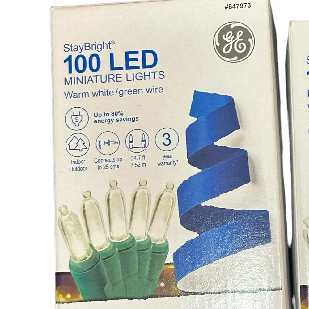 GE StayBright 100 LED Mini Lights Warm White Green Wire 2-Pack (200 Total)